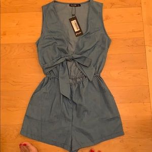 Nasty Gal Chambray Front Tie Playsuit